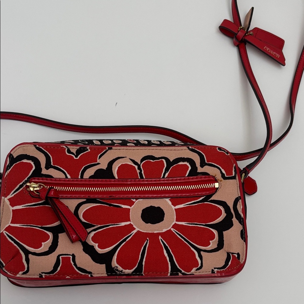 Coach Red and Black Floral Crossbody Bag